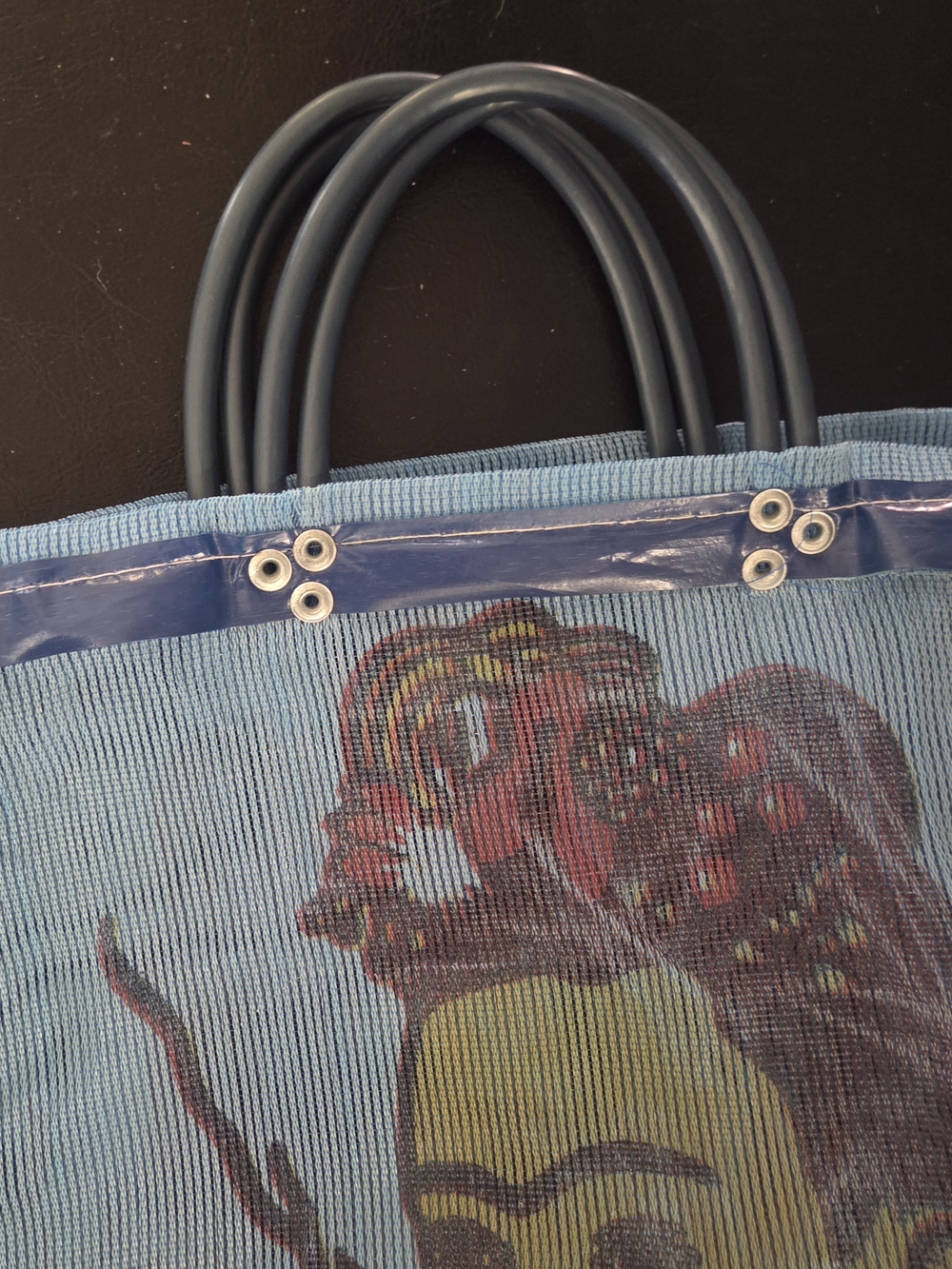Upcycled Frida Kahlo Inspired Large Blue Striped Tote - Picture 2 of 9